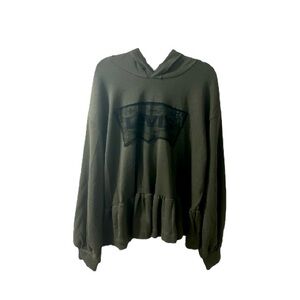 Levi's Upcycled Olive Green french terry peplum hem oversized hoodie size medium